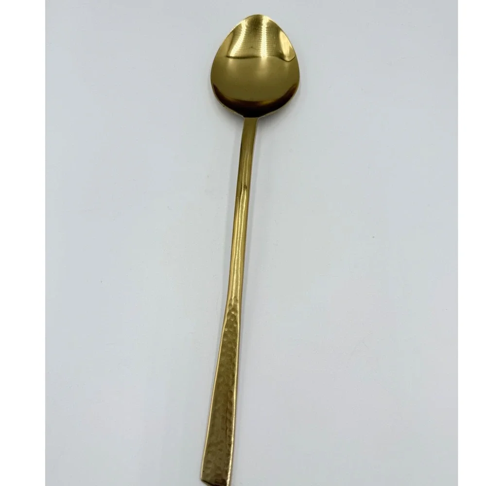 Gold Hammered Serving Spoon and Fork Set 13 Inch Large Polished Flatware‎ 2pc